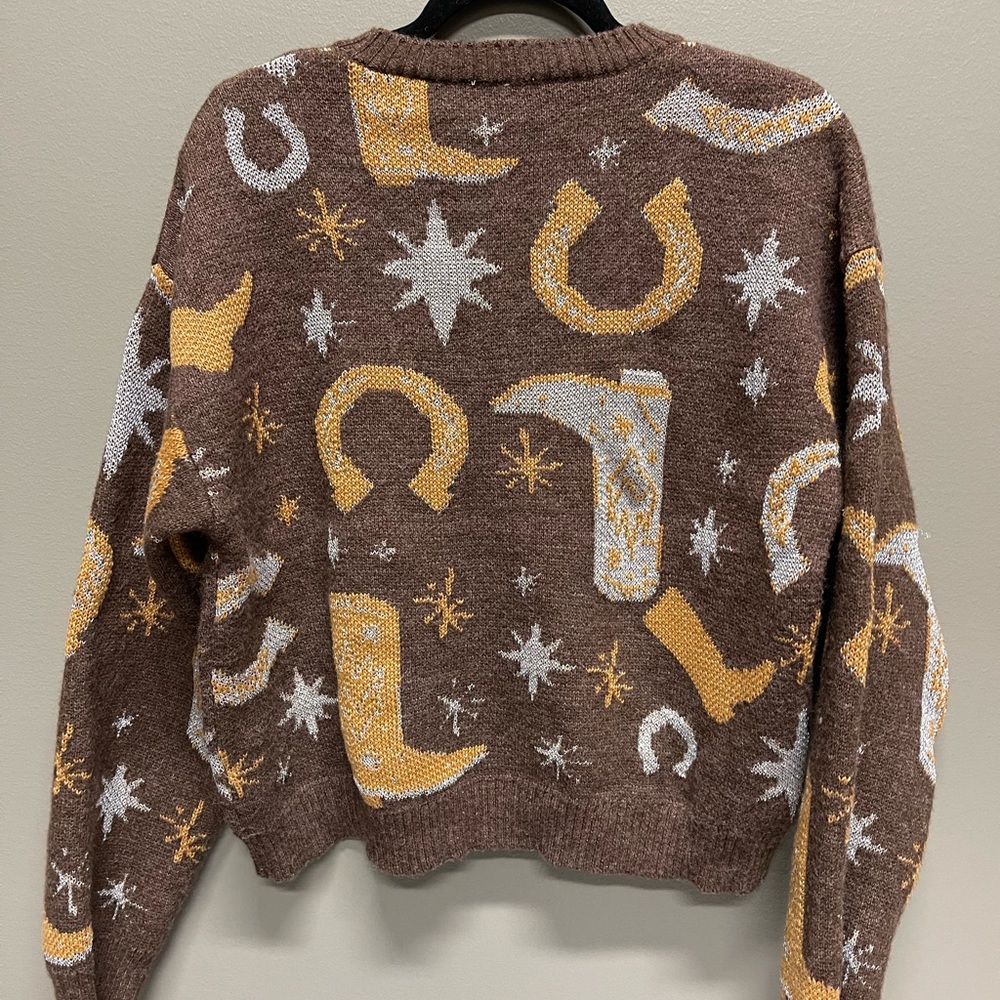 Stylish Brown Western Pattern Sweater - image 4